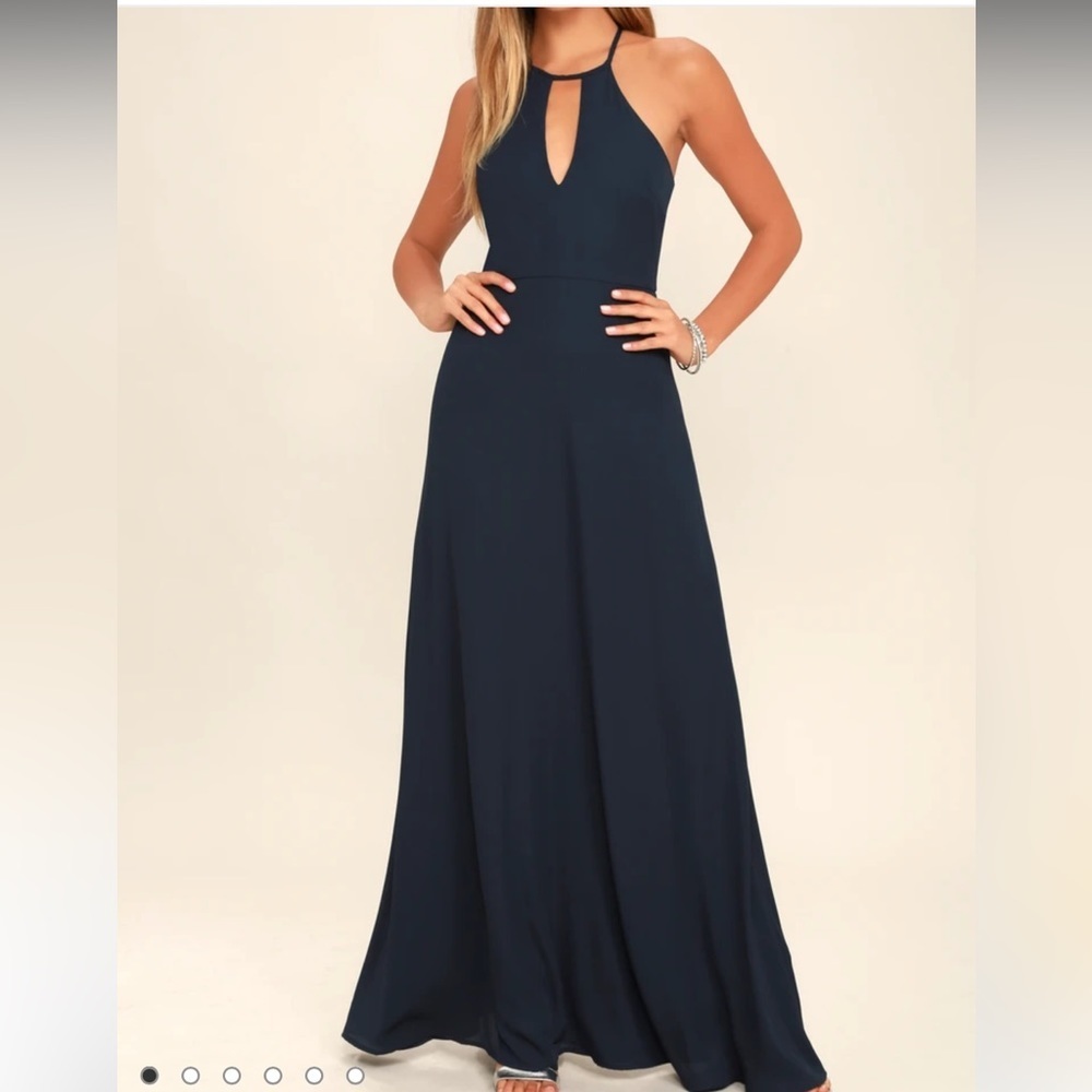 Lulu’s Beauty and Grace Bridesmaids Prom Wedding Navy Blue Maxi Dress size XS